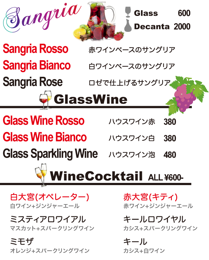 GLASS WINE,SANGURIA & WINE COCKTAIL