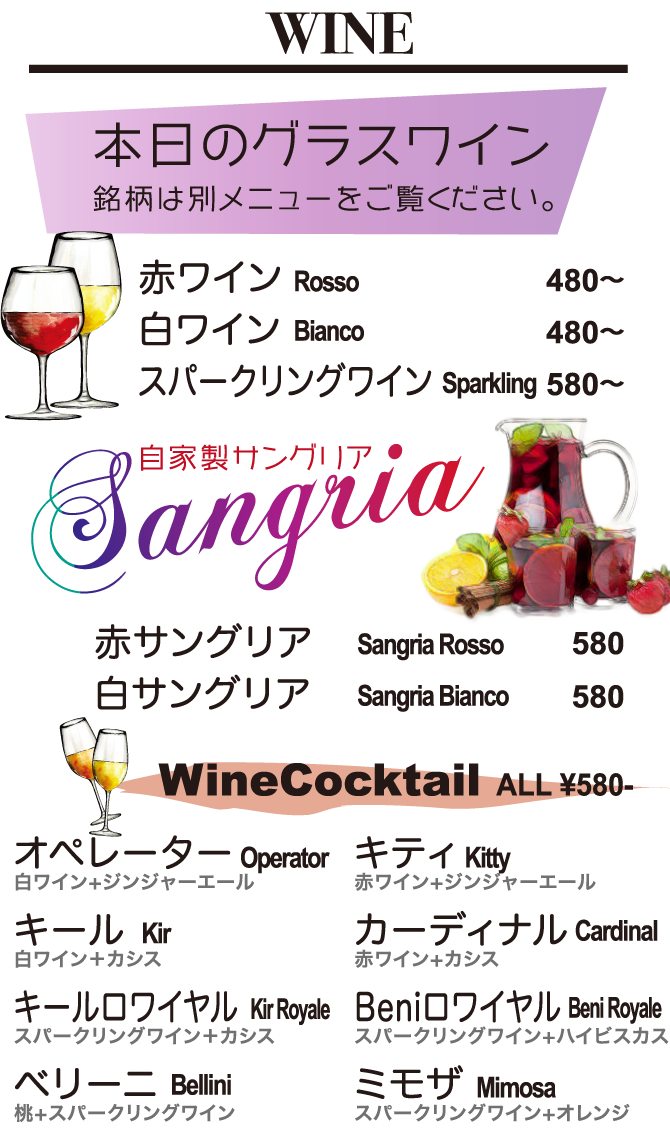 GLASS WINE,SANGURIA & WINE COCKTAIL